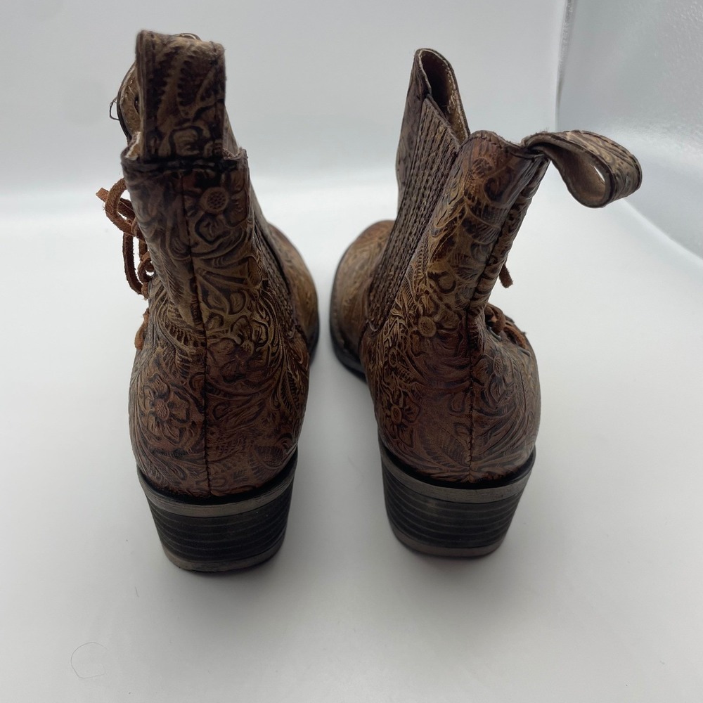 Circle G Women's Floral Tooled Leather Embossed Lace Up Ankle Boots Sz 7 Booties - Picture 4 of 7
